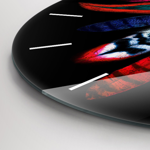 Zegar szklany okrągły Kolorowe pióra ptaka