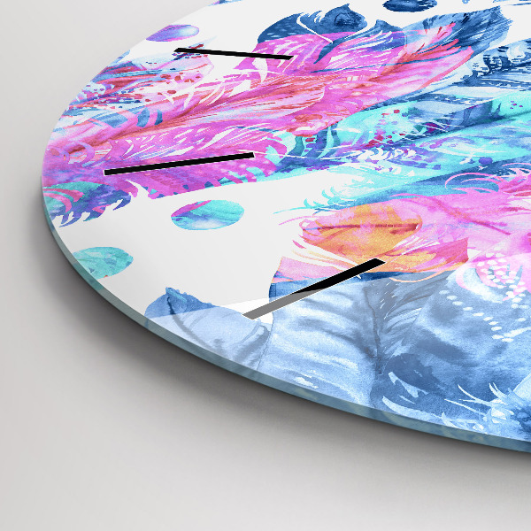 Zegar szklany okrągły Kolorowe pióra