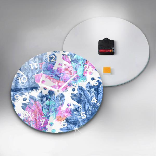 Zegar szklany okrągły Kolorowe pióra