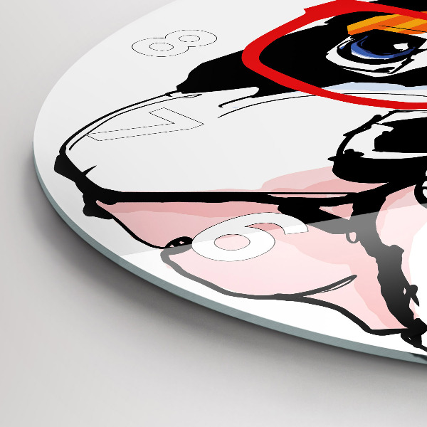 Zegar szklany okrągły Buldog francuski w okularach