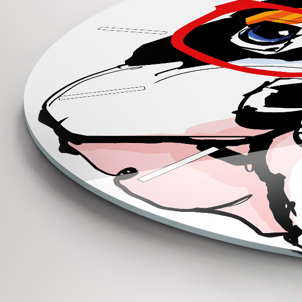 Zegar szklany okrągły Buldog francuski w okularach