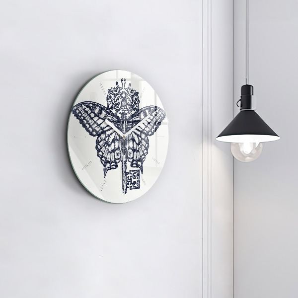 Zegar szklany okrągły Motyl i klucz – styl boho
