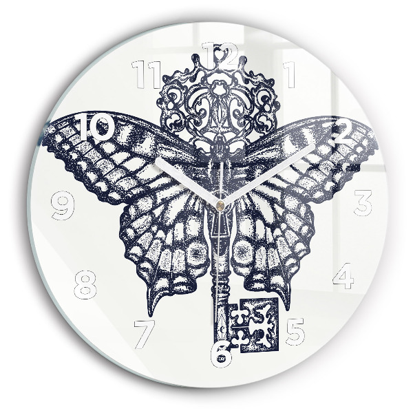 Zegar szklany okrągły Motyl i klucz – styl boho