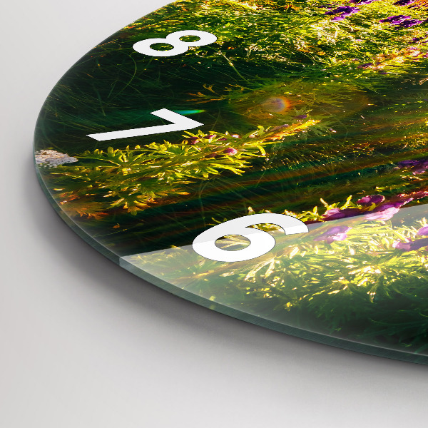 Zegar szklany okrągły Łąka Lawenda