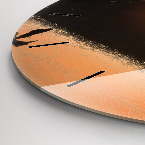 Zegar okrągły z nadrukiem Zachód słońca i palmy