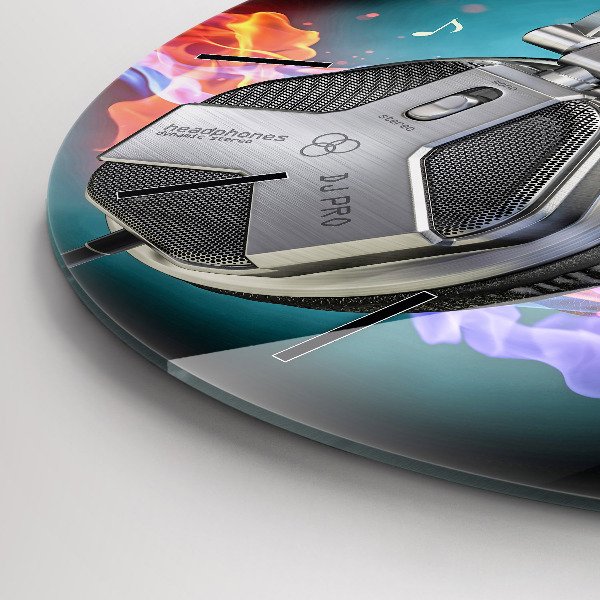 Zegar ścienny okrągły Słuchawki i fale dźwiękowe