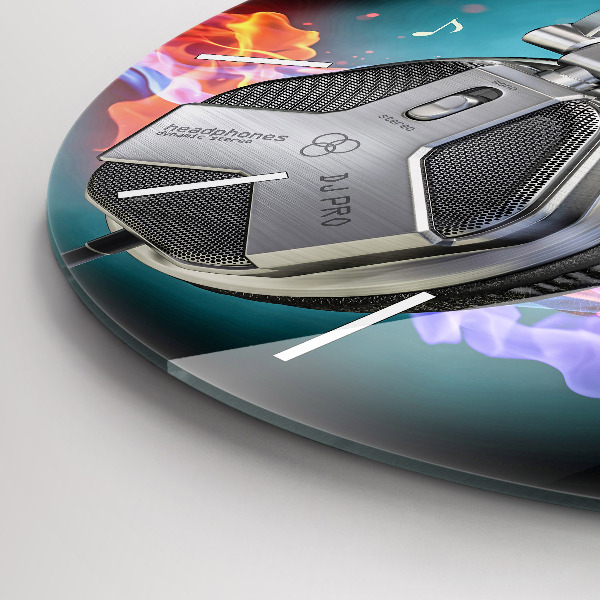 Zegar ścienny okrągły Słuchawki i fale dźwiękowe