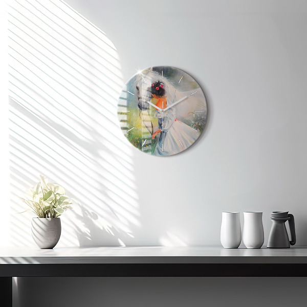 Zegar okrągły z nadrukiem Piękna kobieta z koniem