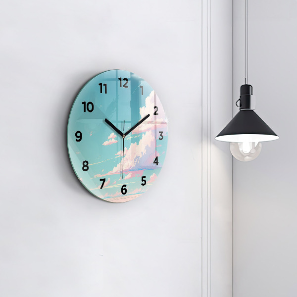 Zegar szklany okrągły Pastelowy kolor nieba
