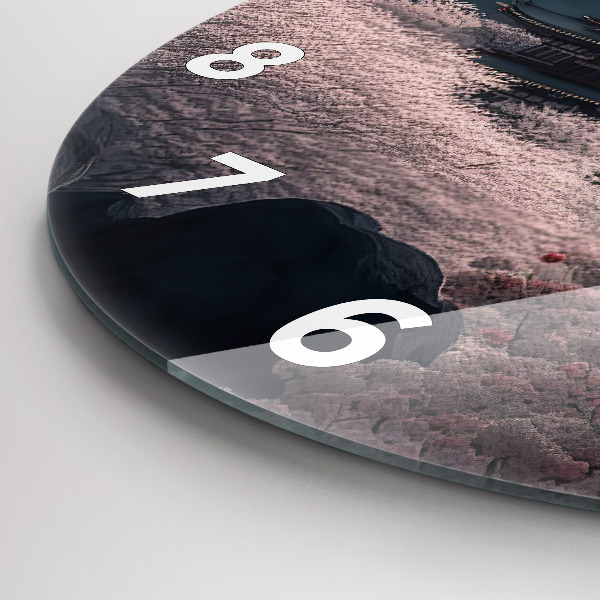 Zegar szklany okrągły Wieża i kwiaty w Azji