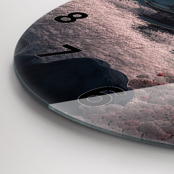 Zegar szklany okrągły Wieża i kwiaty w Azji