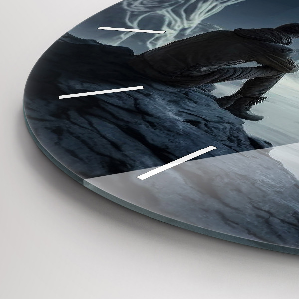 Zegar szklany okrągły Człowiek na tle księżyca