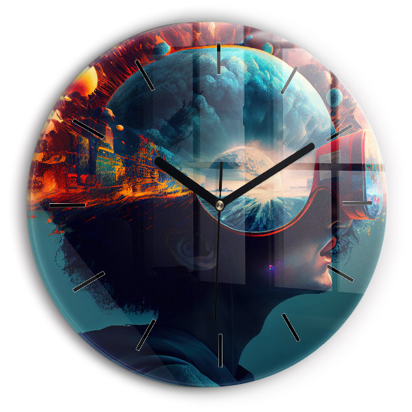Zegar szklany okrągły Futurystyczny świat
