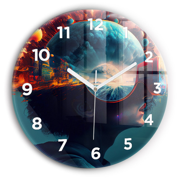 Zegar szklany okrągły Futurystyczny świat