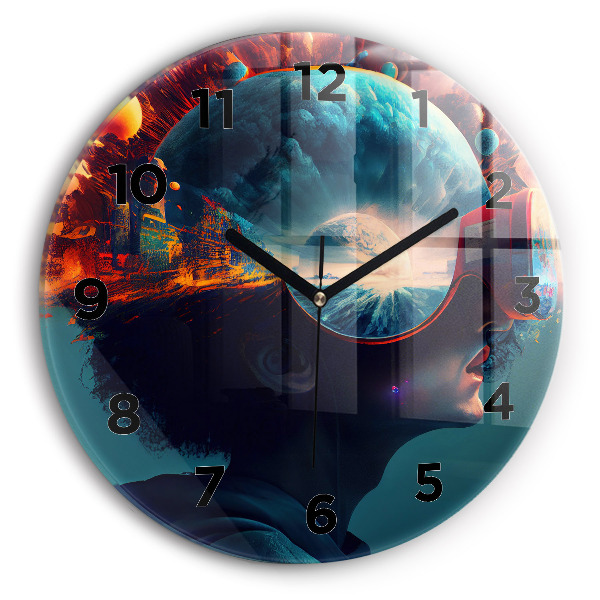 Zegar szklany okrągły Futurystyczny świat