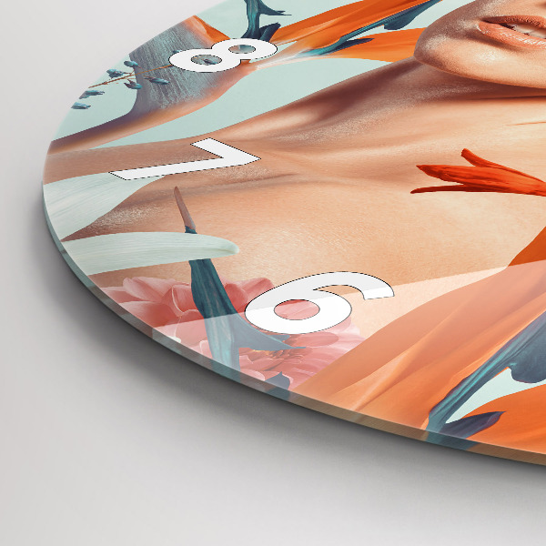 Zegar szklany okrągły Kobieta z kwiatami