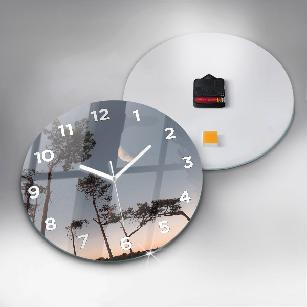 Zegar okrągły z nadrukiem Półksiężyc i drzewa