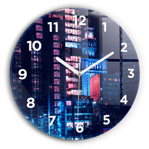 Zegar okrągły z nadrukiem Warszawa w nocy