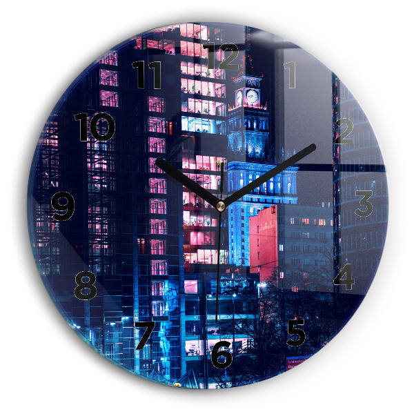Zegar okrągły z nadrukiem Warszawa w nocy