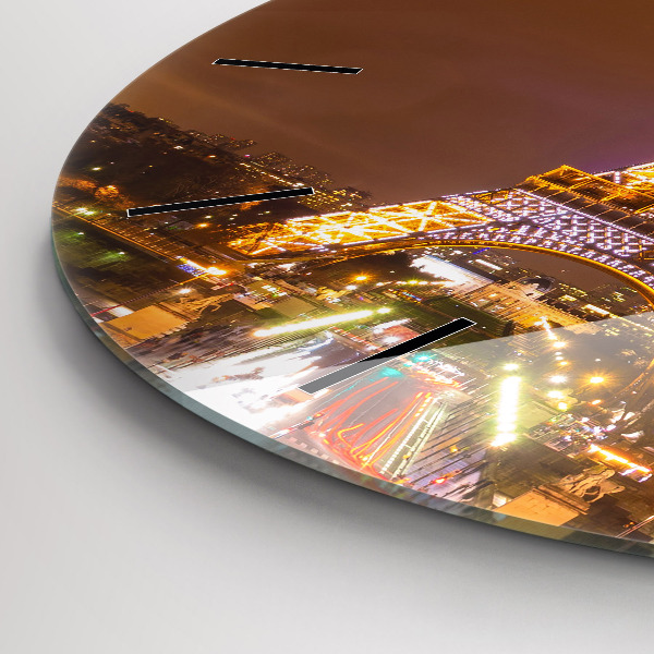 Zegar okrągły z nadrukiem Oświetlona Wieża Eiffla