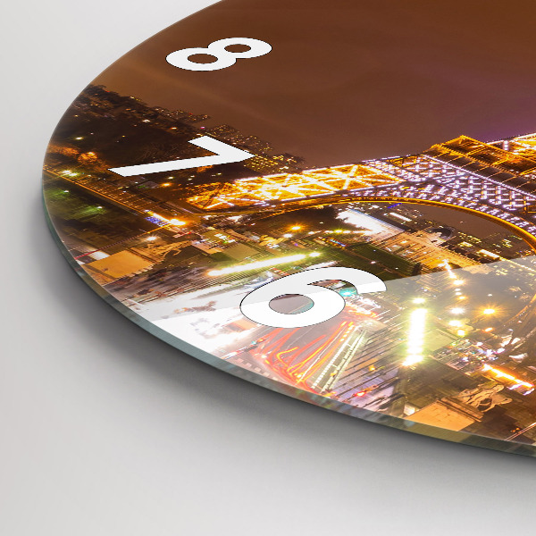 Zegar okrągły z nadrukiem Oświetlona Wieża Eiffla