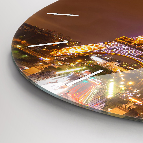 Zegar okrągły z nadrukiem Oświetlona Wieża Eiffla