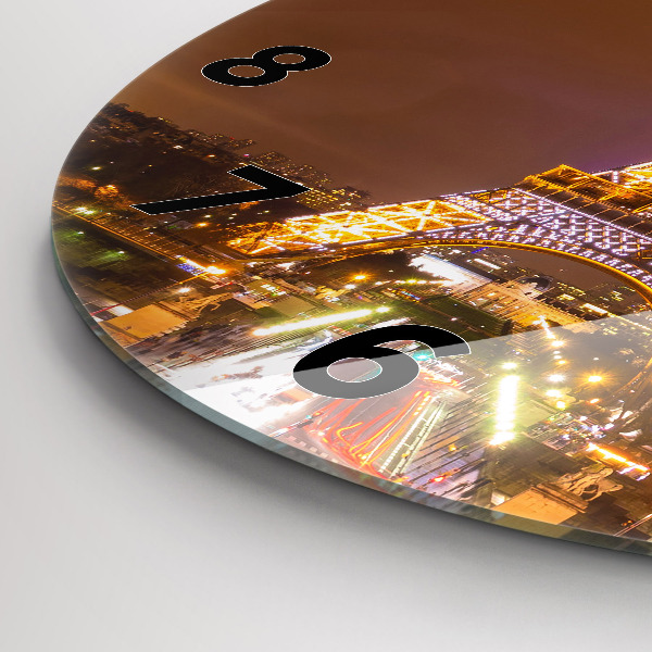 Zegar okrągły z nadrukiem Oświetlona Wieża Eiffla