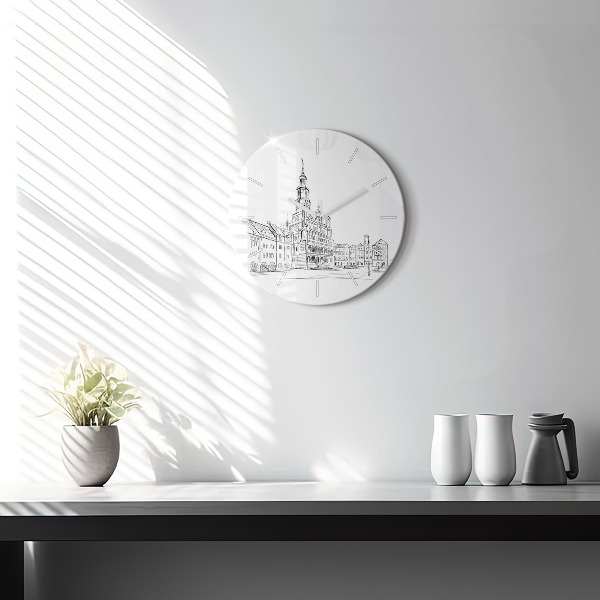 Zegar szklany okrągły Szkic starego miasta Poznań