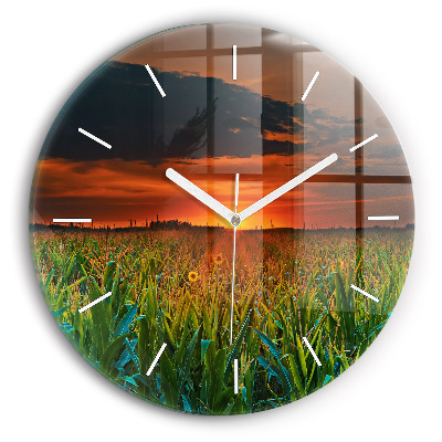 Zegar okrągły z nadrukiem Słoneczniki na łące