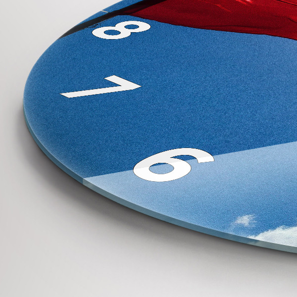 Zegar okrągły z nadrukiem Flaga Polski na tle nieba