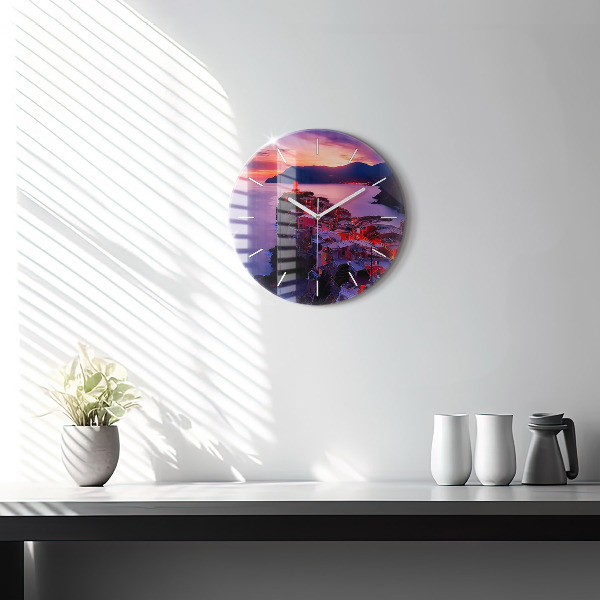 Zegar okrągły z nadrukiem Domy w pobliżu Jeziora