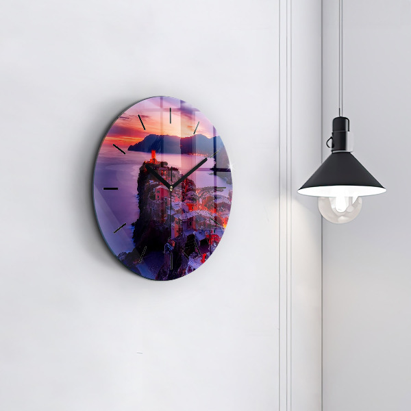 Zegar okrągły z nadrukiem Domy w pobliżu Jeziora