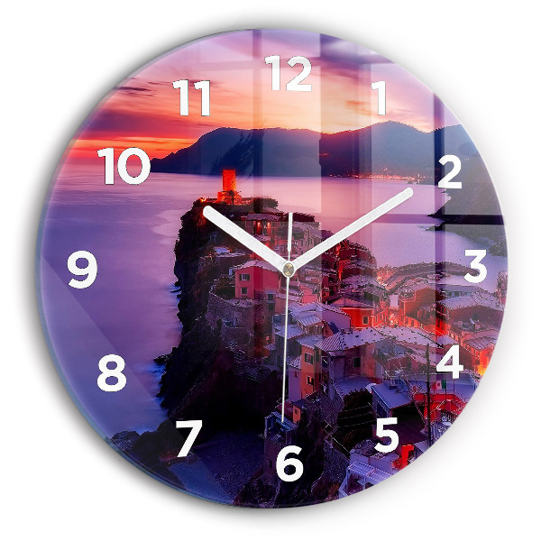 Zegar okrągły z nadrukiem Domy w pobliżu Jeziora