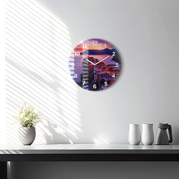 Zegar okrągły z nadrukiem Domy w pobliżu Jeziora