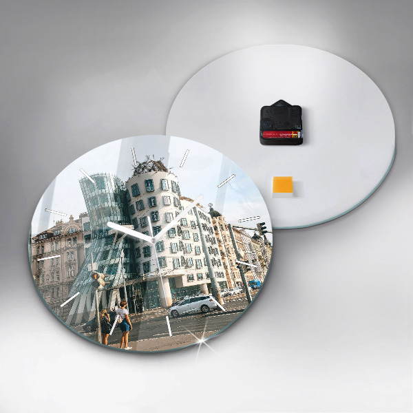 Zegar okrągły z nadrukiem Tańczący dom Praga