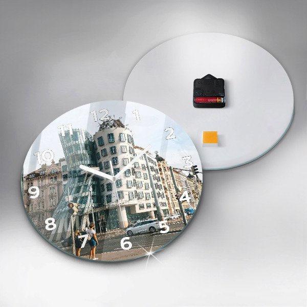Zegar okrągły z nadrukiem Tańczący dom Praga