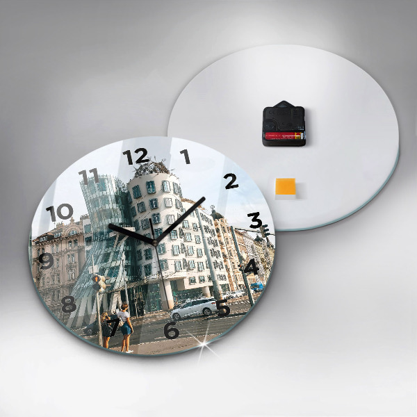 Zegar okrągły z nadrukiem Tańczący dom Praga
