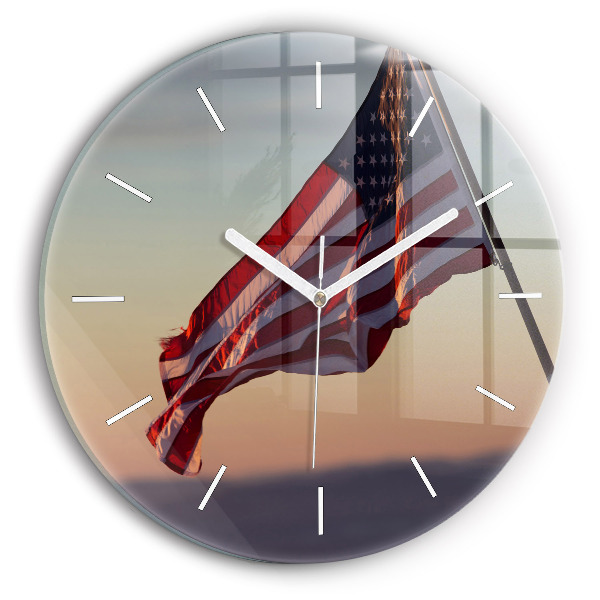 Zegar okrągły z nadrukiem Wiejąca flaga USA