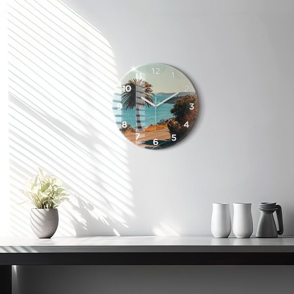 Zegar okrągły z nadrukiem Palmy w Malibu