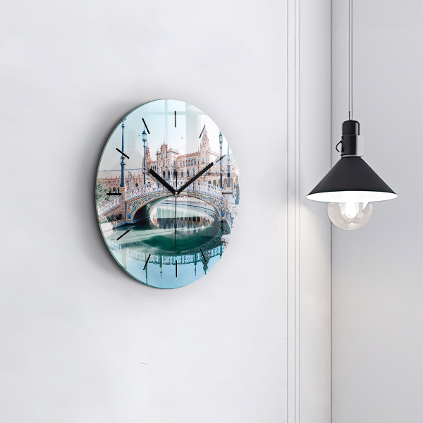 Zegar okrągły z nadrukiem Plac Hiszpański w Sevilli