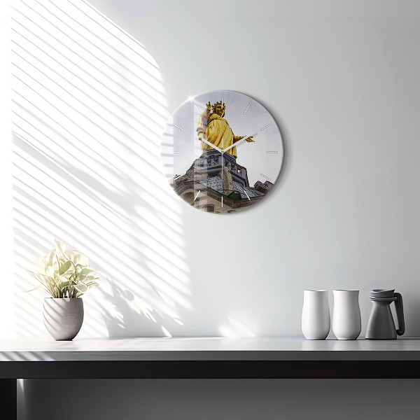 Zegar okrągły z nadrukiem Posąg Matki Boskiej w Lyon