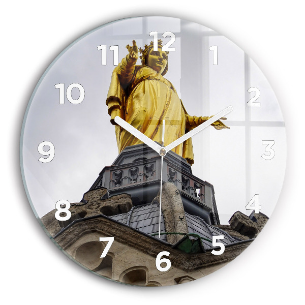 Zegar okrągły z nadrukiem Posąg Matki Boskiej w Lyon