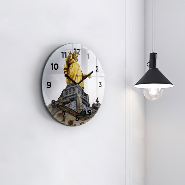 Zegar okrągły z nadrukiem Posąg Matki Boskiej w Lyon