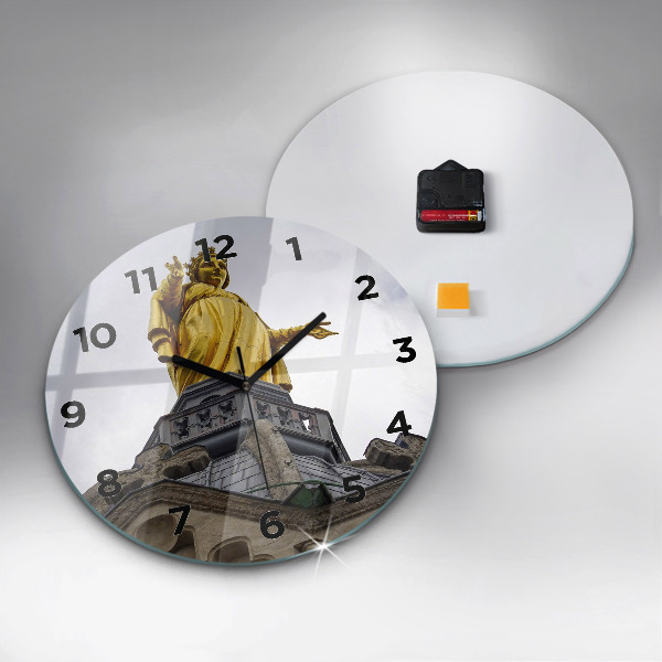 Zegar okrągły z nadrukiem Posąg Matki Boskiej w Lyon