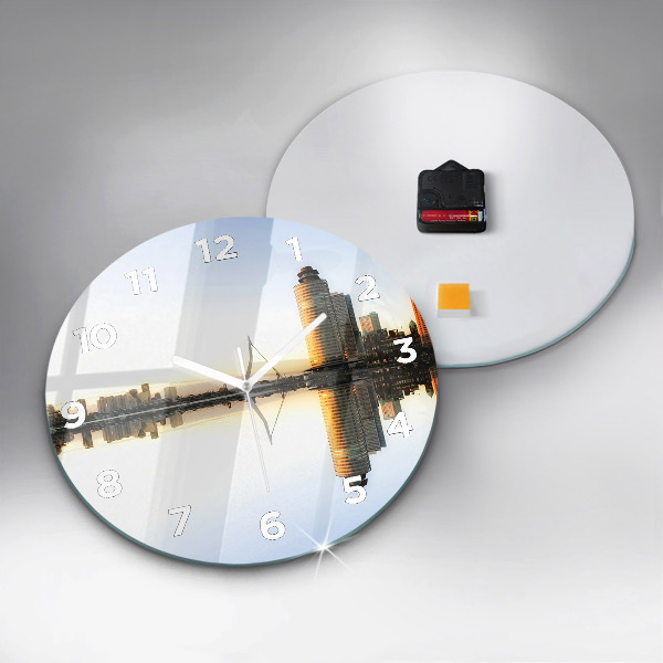 Zegar okrągły z nadrukiem Miasto nad rzeką