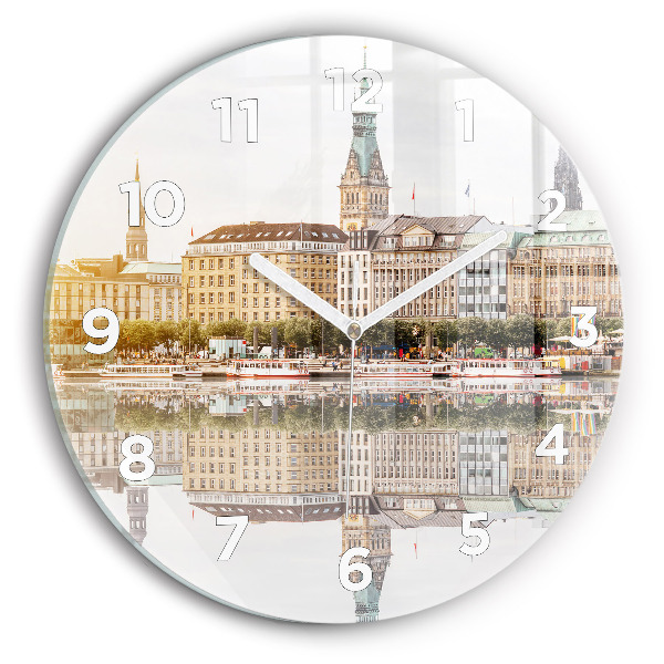 Zegar ścienny okrągły Rzeka Hamburg Niemcy