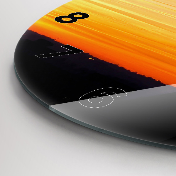 Zegar szklany okrągły Budynek i zachód słońca