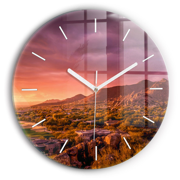 Zegar szklany okrągły Zachód słońca North Scottsdale