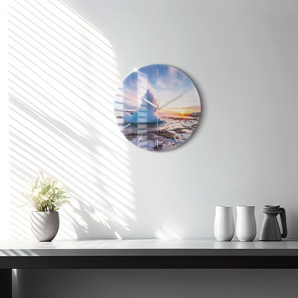 Zegar ścienny okrągły Gejzer na wyspie Islandia