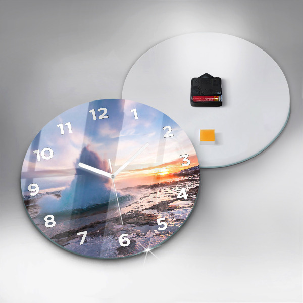 Zegar ścienny okrągły Gejzer na wyspie Islandia